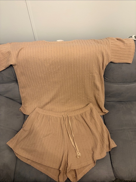 Ekouaer Pants - Women’s Casual Knit Shorts Set - Camel